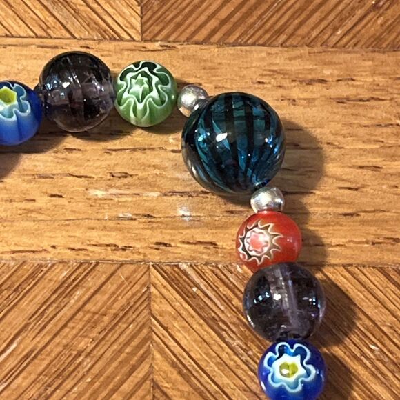 Venetian Art Glass Millefiori Swirl Optic Beaded Stretch Elastic Bracelet - Picture 5 of 5